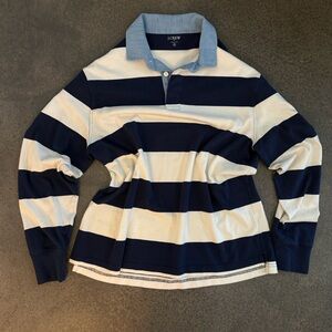 J. Crew Navy and Cream Striped Polo